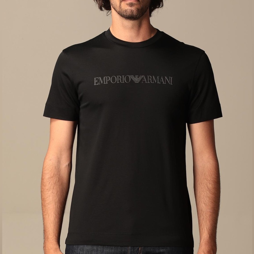 Emporio Armani Classic Black T-Shirt for Men, glossy print, NEW